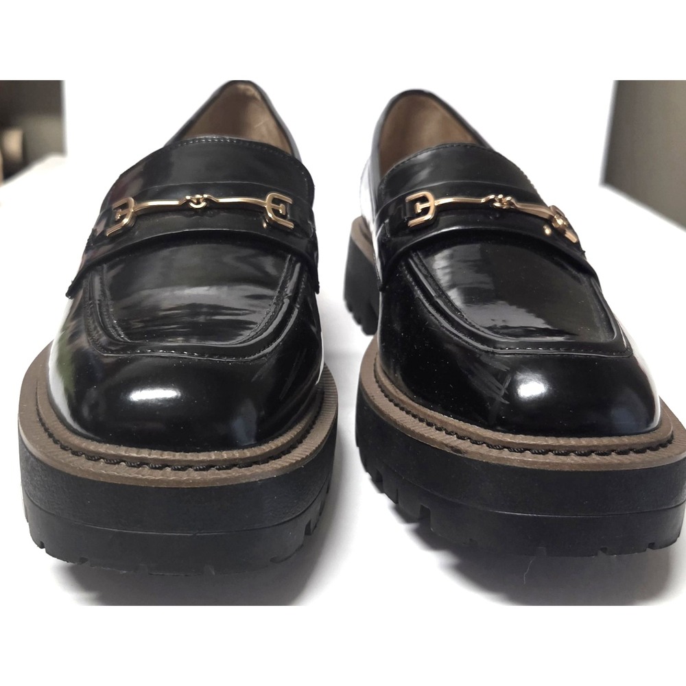 Sam Edelman NY Laurs Loafers Lug Sole Shoes Patent Black Horse Bit Gold 11M - Picture 7 of 16